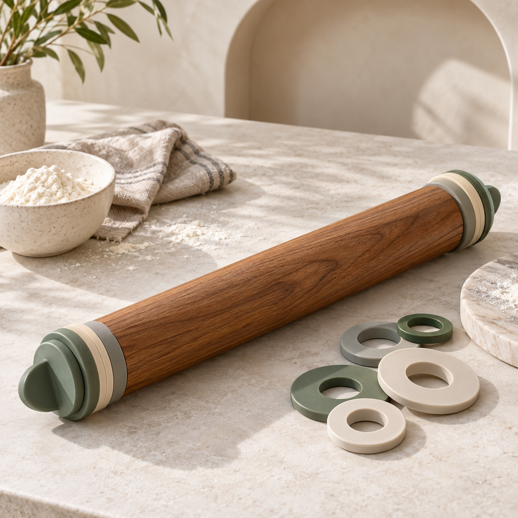 Adjustable Wooden Rolling Pin with Thickness Guide Rings – Elegant Wood Baking Dough Roller for Cookies, Pastry, Pizza, Pie Crusts & Home Baking Essentials