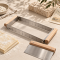 Stainless Steel Pastry Dough Cutting Guide & Bench Scraper Set – Precision Baking Measuring Frame with Wooden Handles for Even Dough Portions, Pastry Sheets, Cookies, Homemade Desserts & Kitchen Baking Essentials